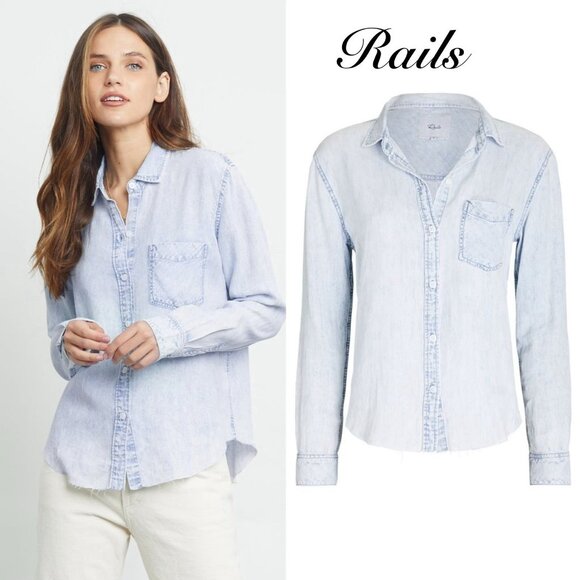 RAILS INGRID ECO COLLECTION RAW DENIM SHIRT IN LIGHT ACID WASH SIZE M - NEW - Picture 1 of 8